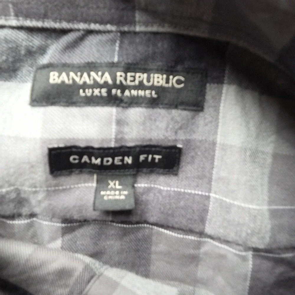 Banana Republic Shirt Mens XL Gray Plaid Flannel Long Sleeve Slim Fit Button-Up